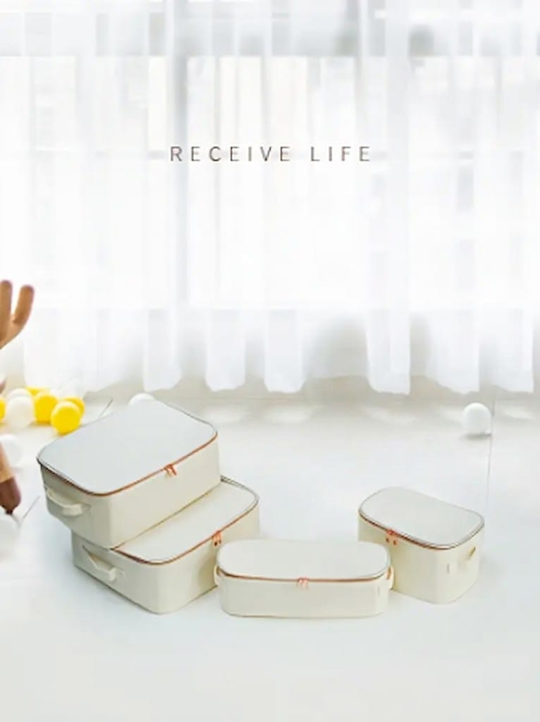 Off-White Cream Velvet 4-Piece Luxury Cosmetic & Makeup Organizer Travel Bag Set