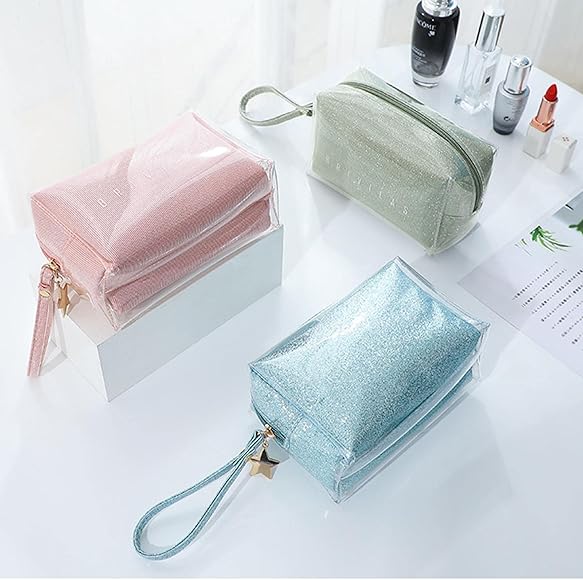 Waterproof Small Makeup Bag, Travel Cosmetic Bag Makeup Pouch PVC Portable Versatile Zipper Pouch For Women