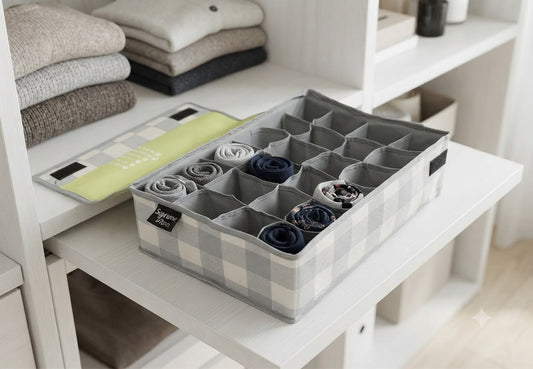 Supreme Laminated Fabric Socks Organiser | Heavy-Duty Drawer Storage Box with Dividers