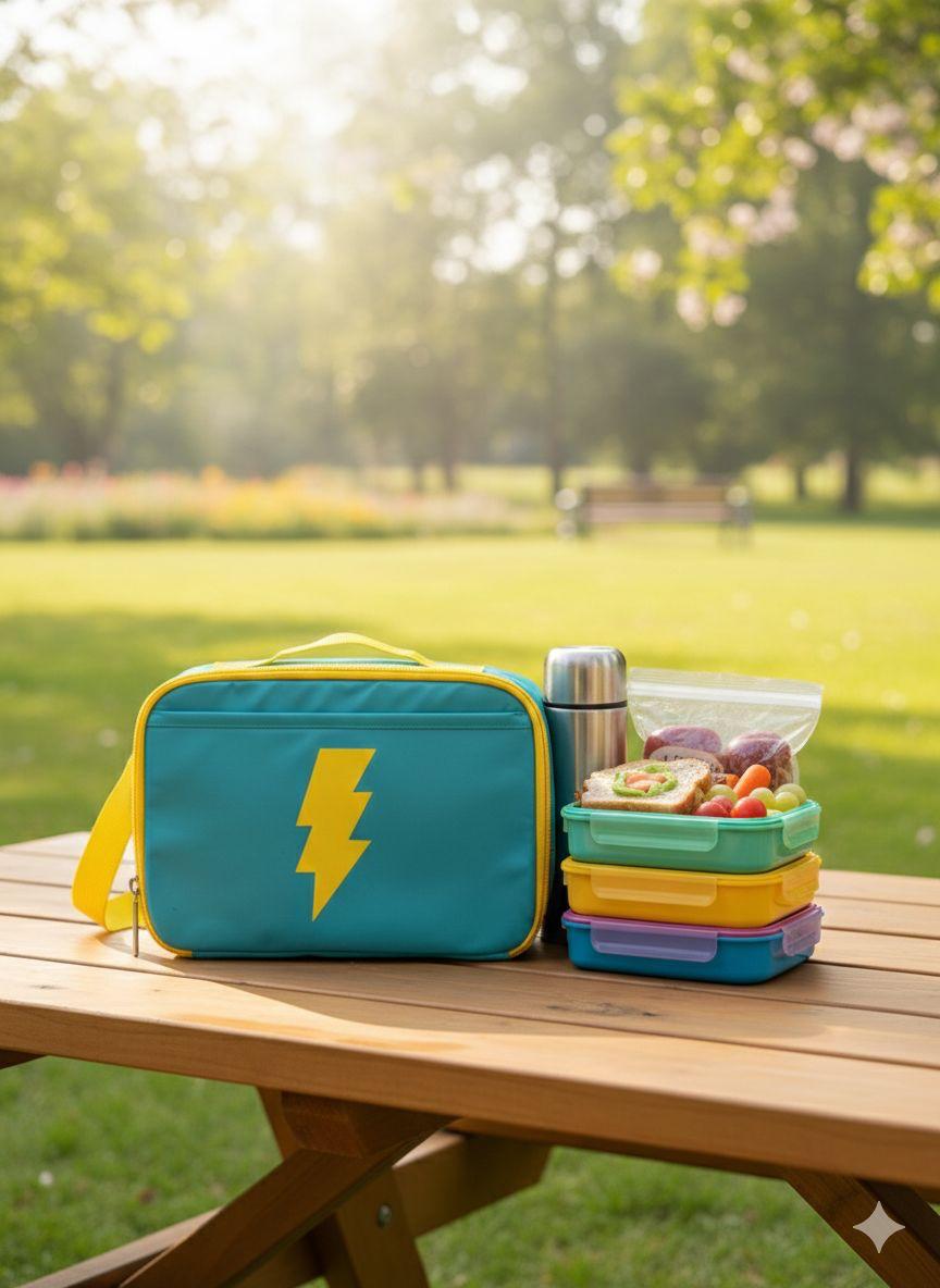 Waterproof Kids Lunch Bag & Multipurpose Storage Pouch with Yellow Lightning Bolt Design