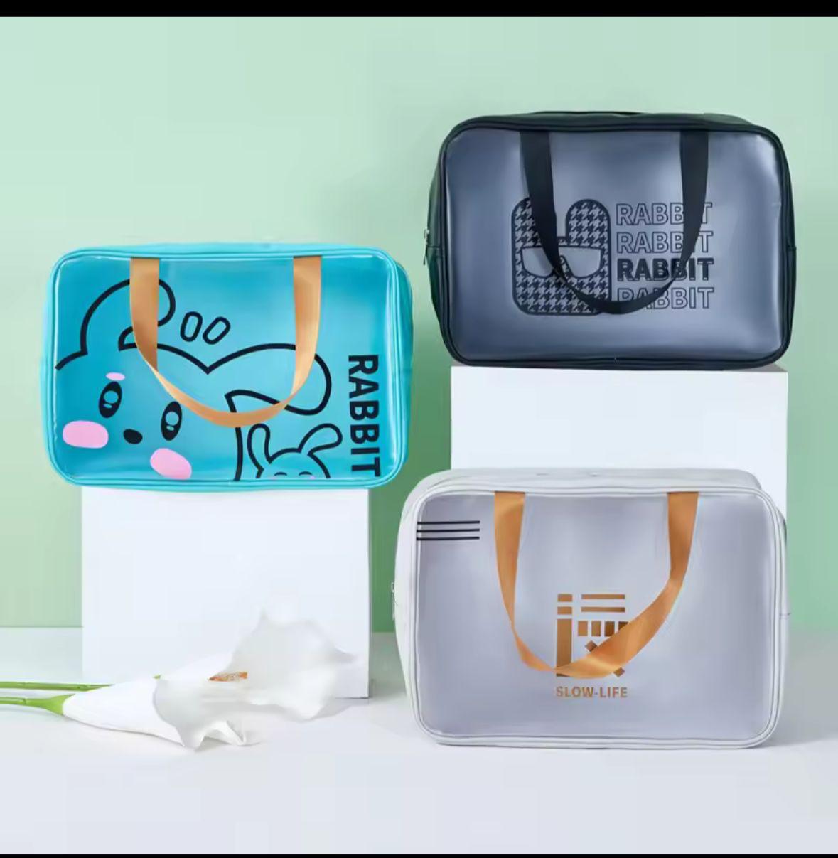Rabbit Print Travel & Cosmetic Organizer Pouch | Waterproof PVC Large Capacity Multipurpose Toiletry & Makeup Bag