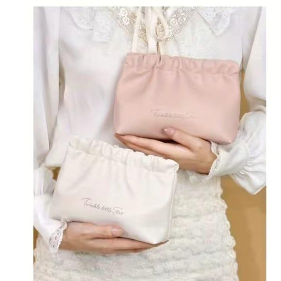 Elegant Ruched PU Leather Cosmetic & Makeup Pouch
