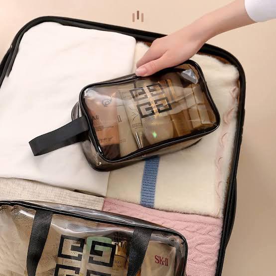3 PCS SET Waterproof PVC Clear Travel Toiletry Bag & Cosmetic Pouch