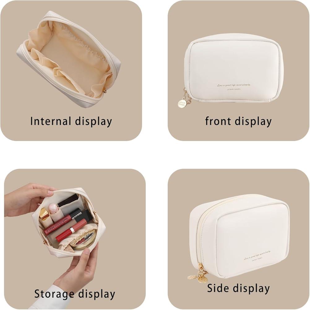 Minimalist PU Leather Travel Cosmetic Bag | Portable Makeup & Toiletry Organizer