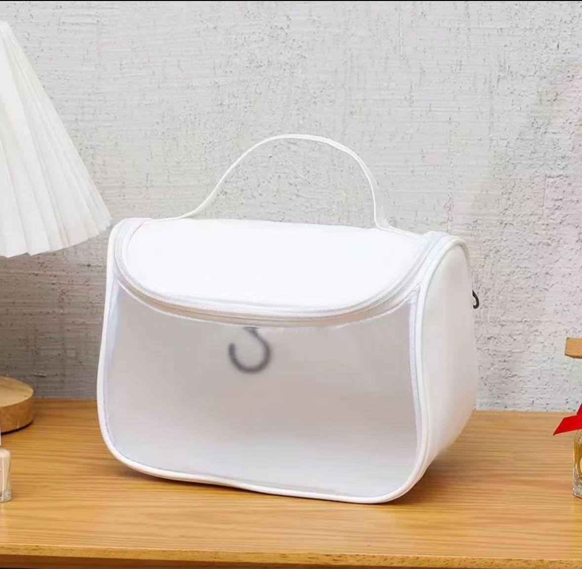 White Travel Cosmetic Bag & Hanging Toiletry Organizer with Clear Front Window