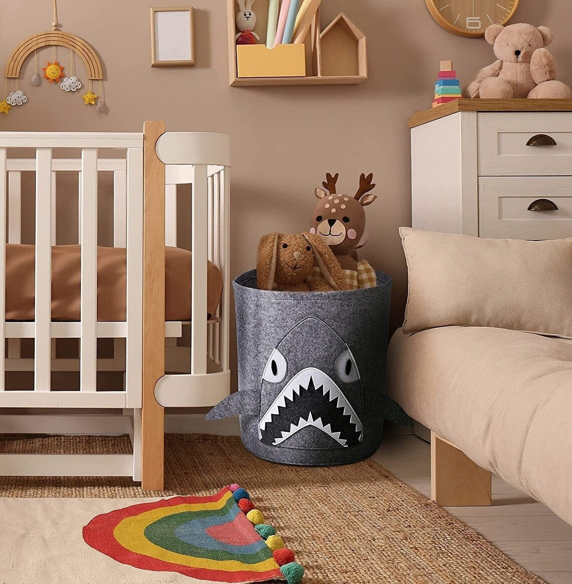 Gray Shark Cartoon Felt Storage Bucket Children"s Toys Dirty Clothes Storage Bag Multifunctional Practical (Copy) (Copy)