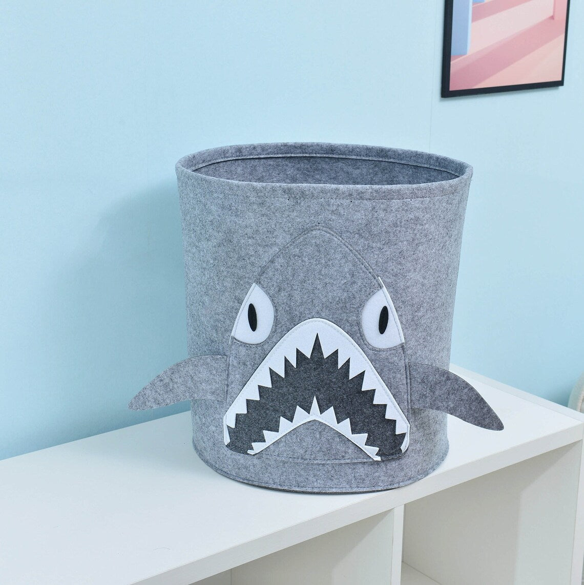 Gray Shark Cartoon Felt Storage Bucket Children"s Toys Dirty Clothes Storage Bag Multifunctional Practical (Copy) (Copy)