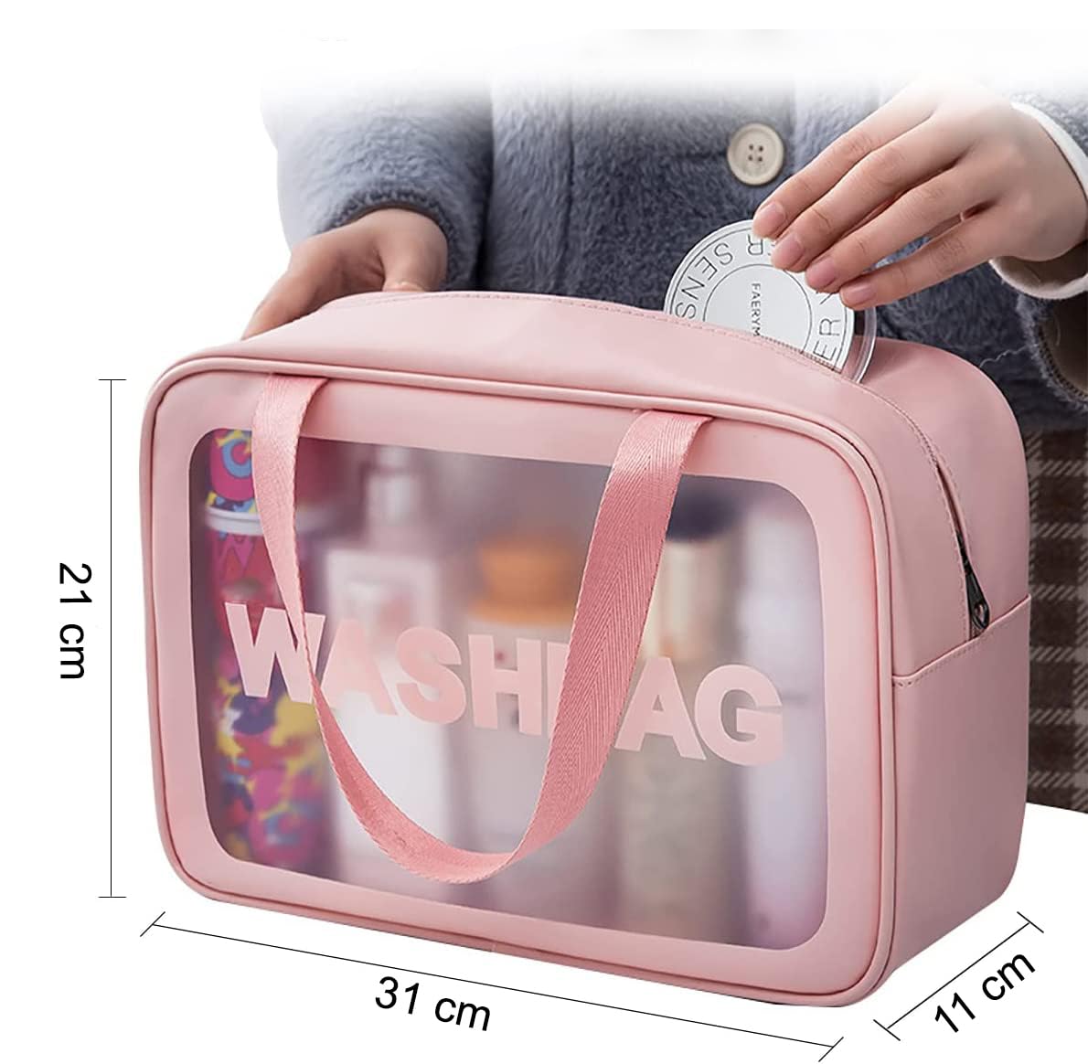 Makeup Organizer Bag - Travel Cosmetic Toiletry Storage Pouch (Rose Gold) 31 x 11 x 21 cm