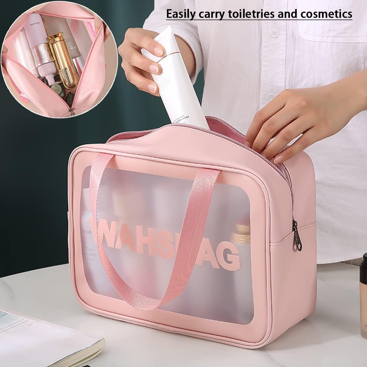 Makeup Organizer Bag - Travel Cosmetic Toiletry Storage Pouch (Rose Gold) 31 x 11 x 21 cm