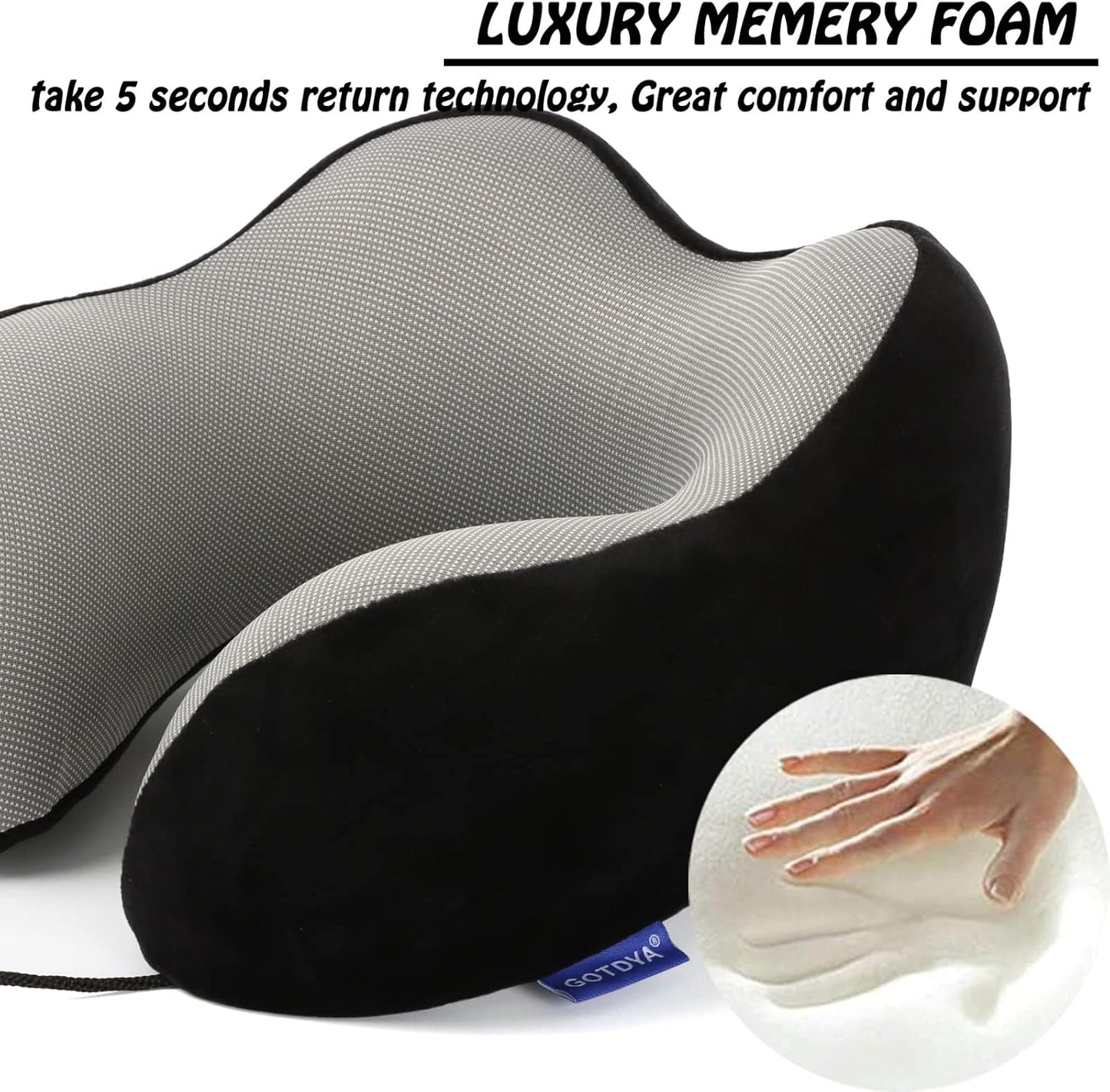 Travel Pillow,Travel Neck Pillows for Sleeping,100% Pure Memory Foam Soft Comfort & Support Pillow