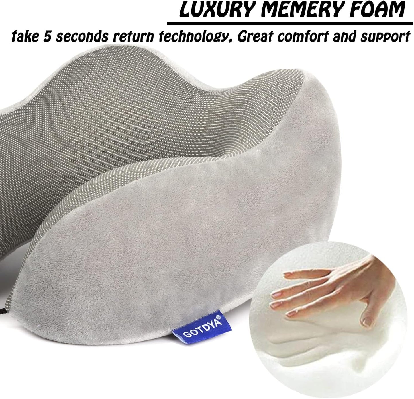 Travel Pillow,Travel Neck Pillows for Sleeping,100% Pure Memory Foam Soft Comfort & Support Pillow