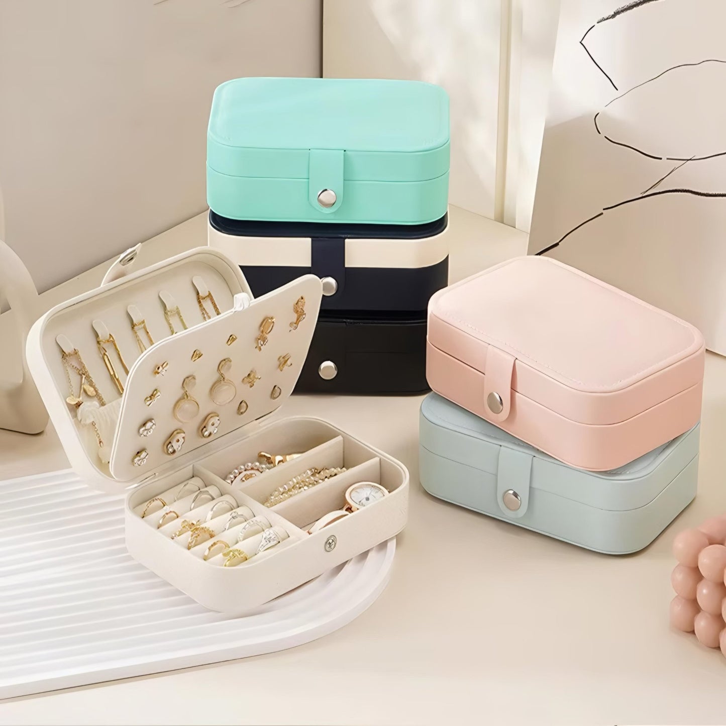 PU Faux Leather Jewellery Box Organizer Storage